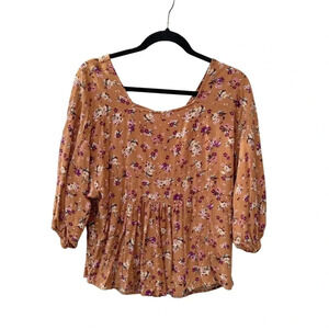 4/$15 Maurices Floral Burnt Orange Purple Flowy Crop Top Size Small Square Neck